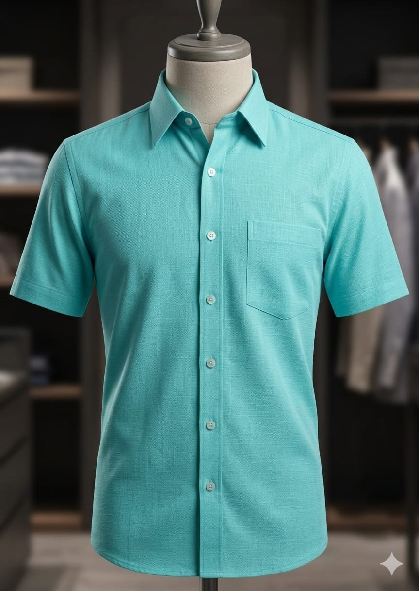 Men's Khadi Cotton Half Sleeve Shirt – Aqua Blue
