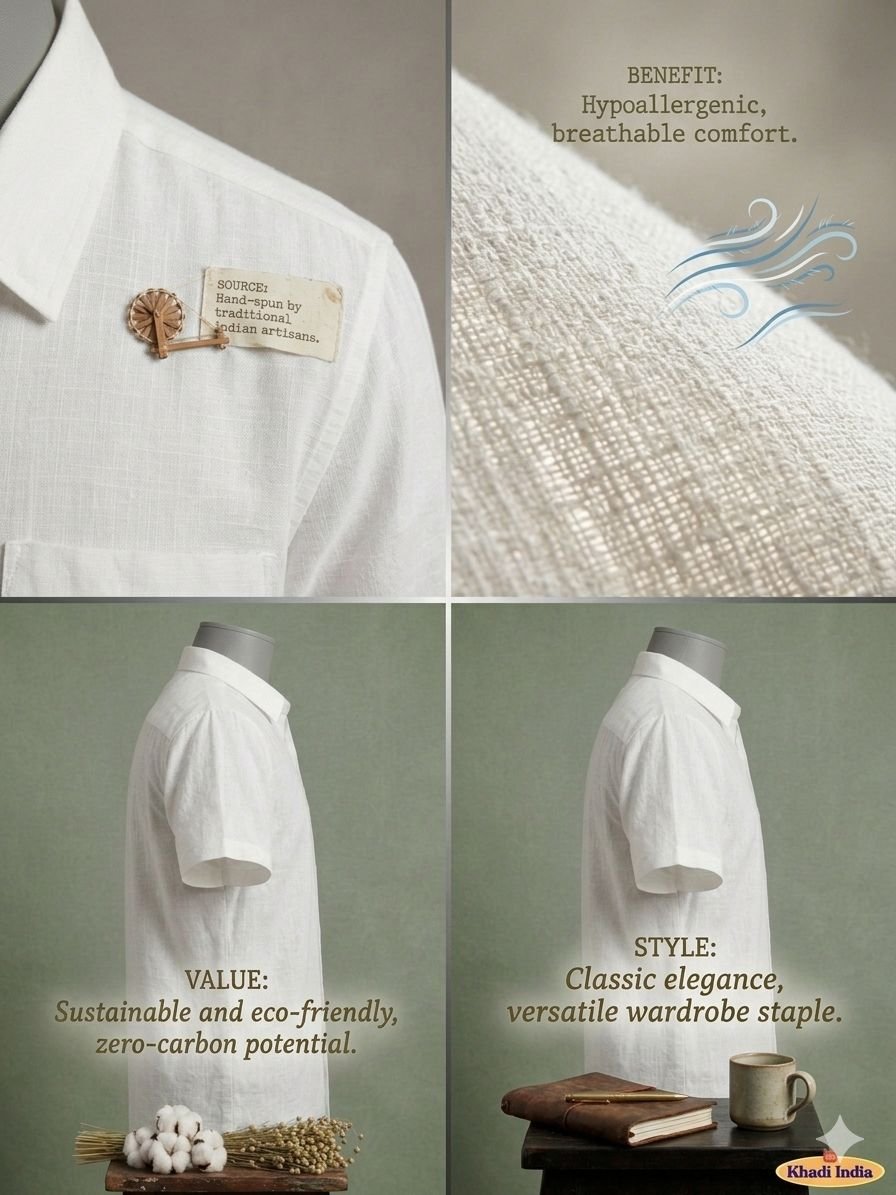 Men's Khadi Cotton Half Sleeve Shirt – Classic White - Image 4