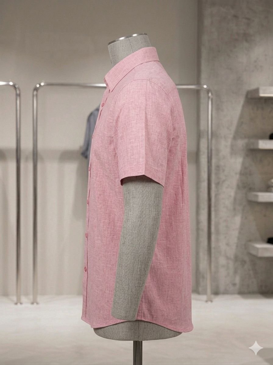 Men's Khadi Cotton Half Sleeve Shirt – Soft Pink - Image 3