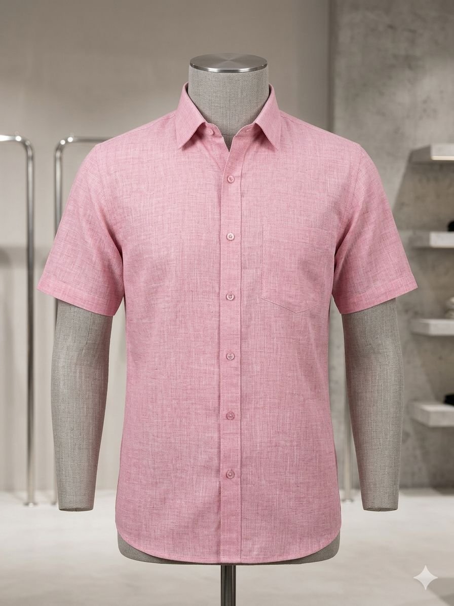 Men's Khadi Cotton Half Sleeve Shirt – Soft Pink