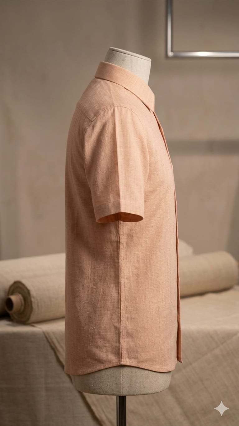 Men's Khadi Cotton Half Sleeve Shirt – Peach Beige - Image 3