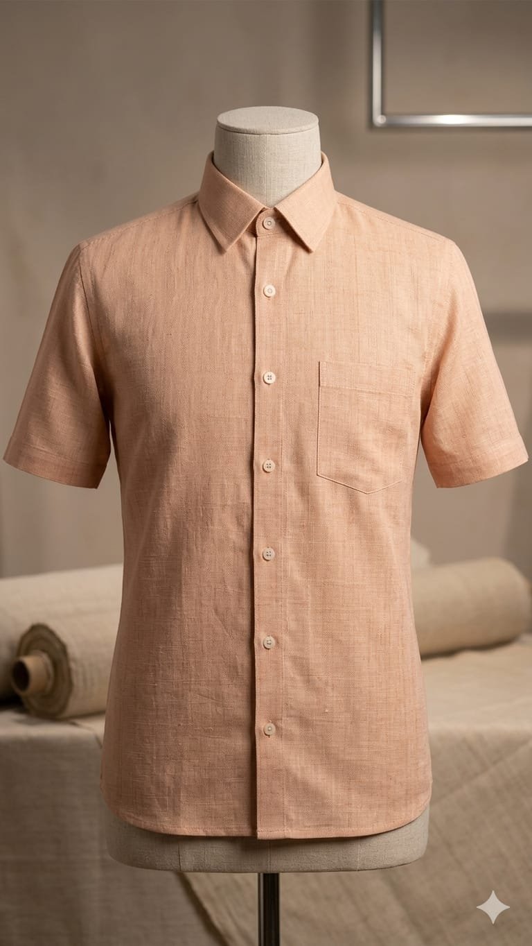 Men's Khadi Cotton Half Sleeve Shirt – Peach Beige