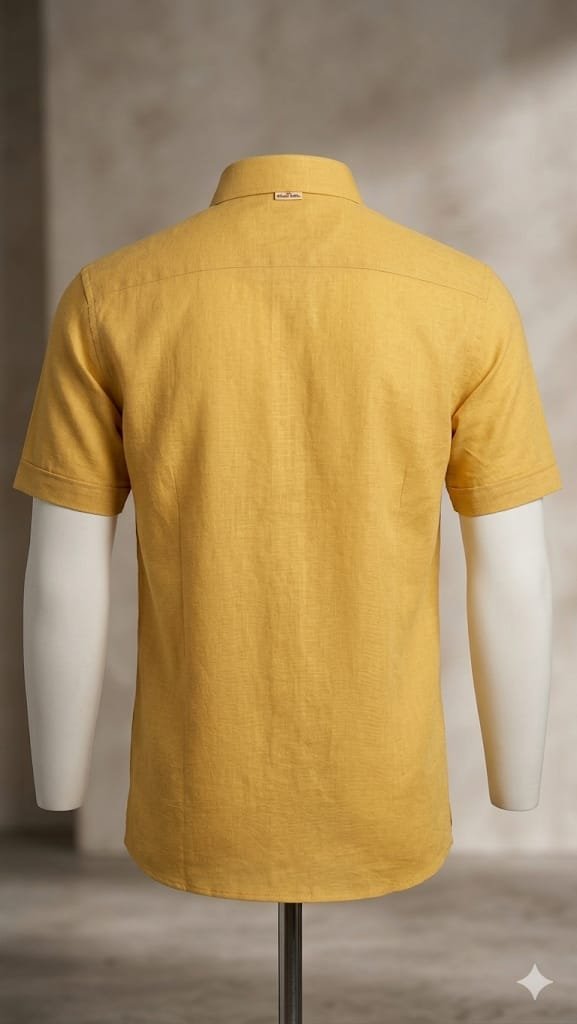 Men's Khadi Cotton Half Sleeve Shirt – Lemon Yellow - Image 2