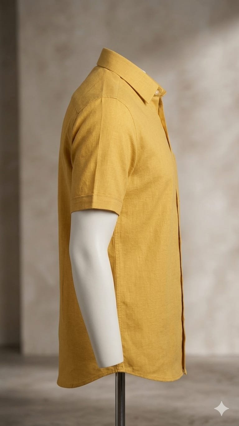 Men's Khadi Cotton Half Sleeve Shirt – Lemon Yellow - Image 3