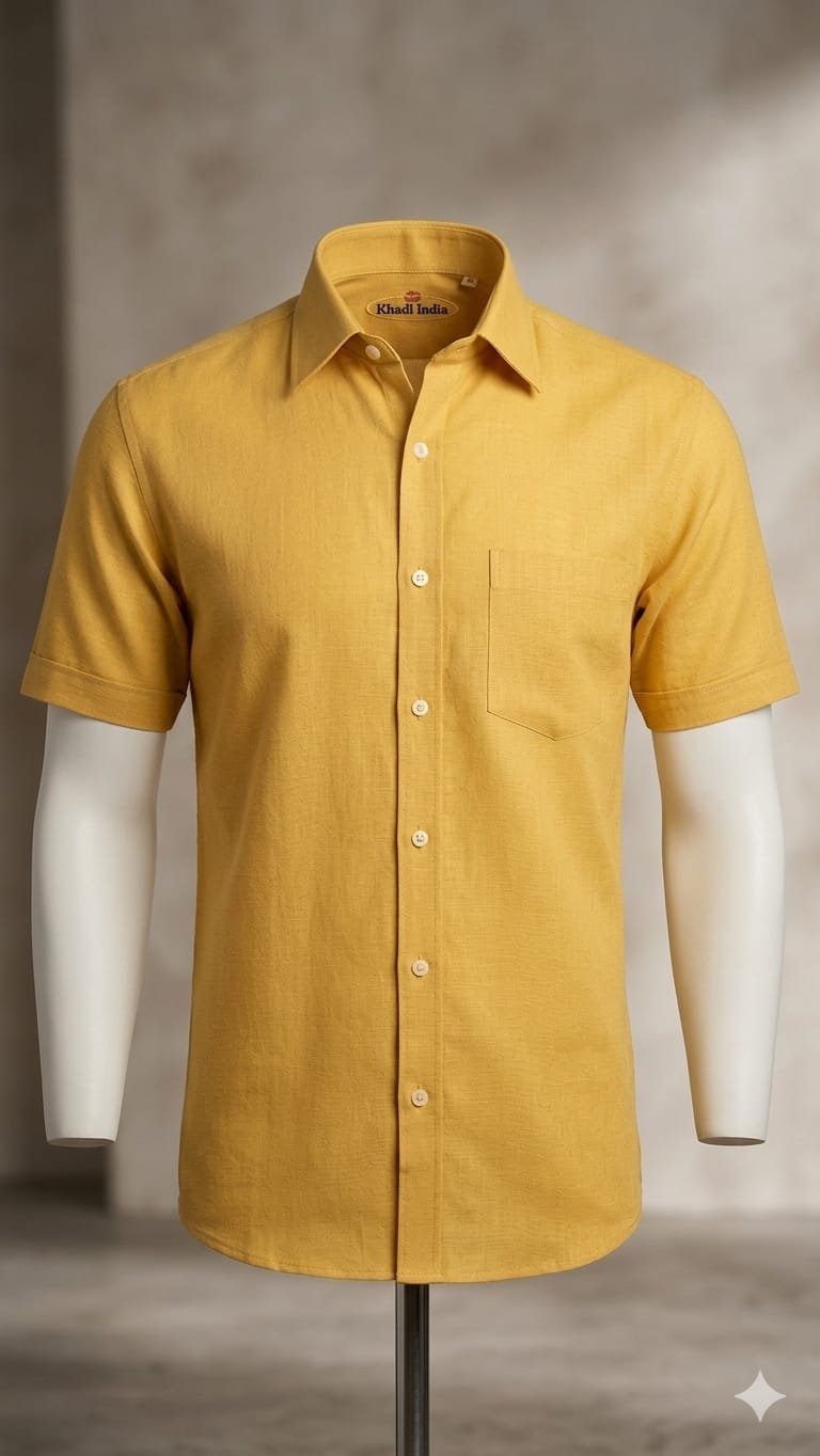 Men's Khadi Cotton Half Sleeve Shirt – Lemon Yellow