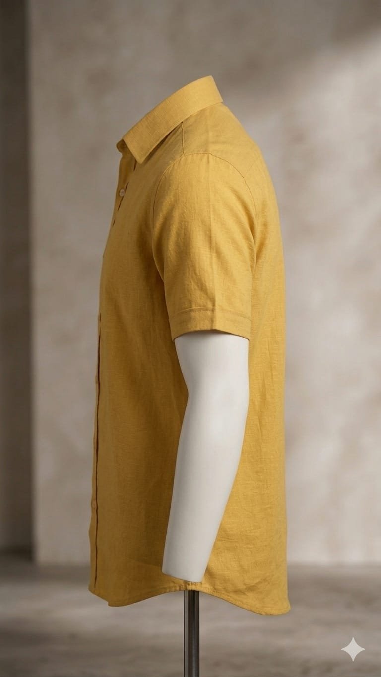 Men's Khadi Cotton Half Sleeve Shirt – Lemon Yellow - Image 4