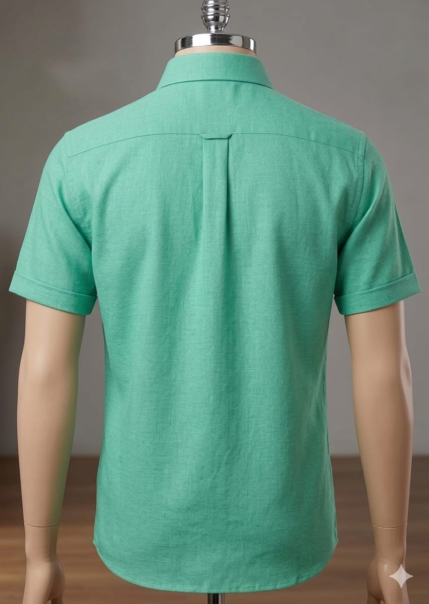 Men's Khadi Cotton Half Sleeve Shirt – Mint Green - Image 2