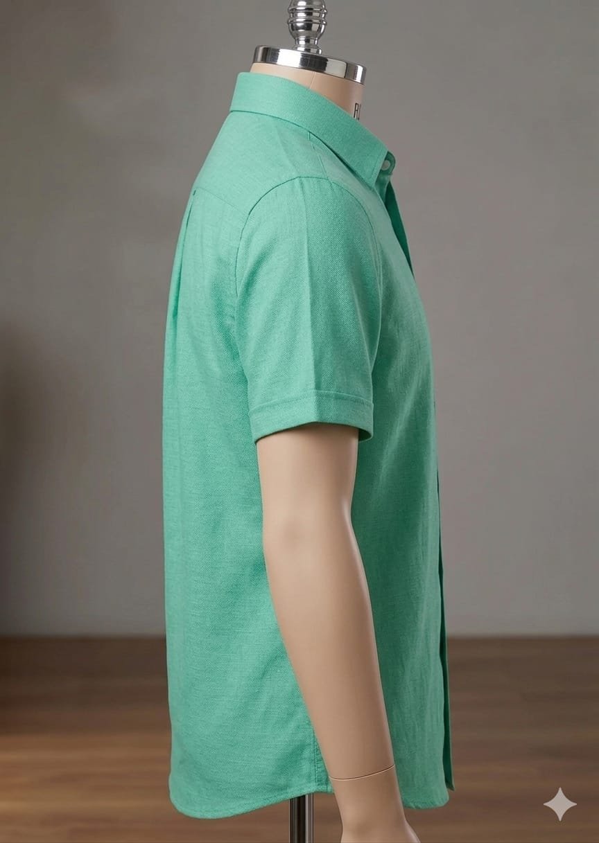 Men's Khadi Cotton Half Sleeve Shirt – Mint Green - Image 3