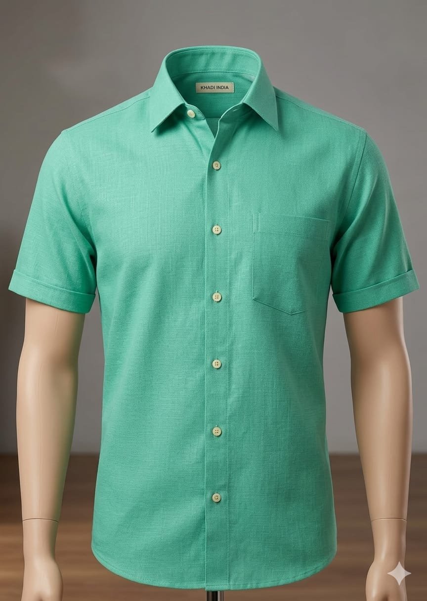 Men's Khadi Cotton Half Sleeve Shirt – Mint Green