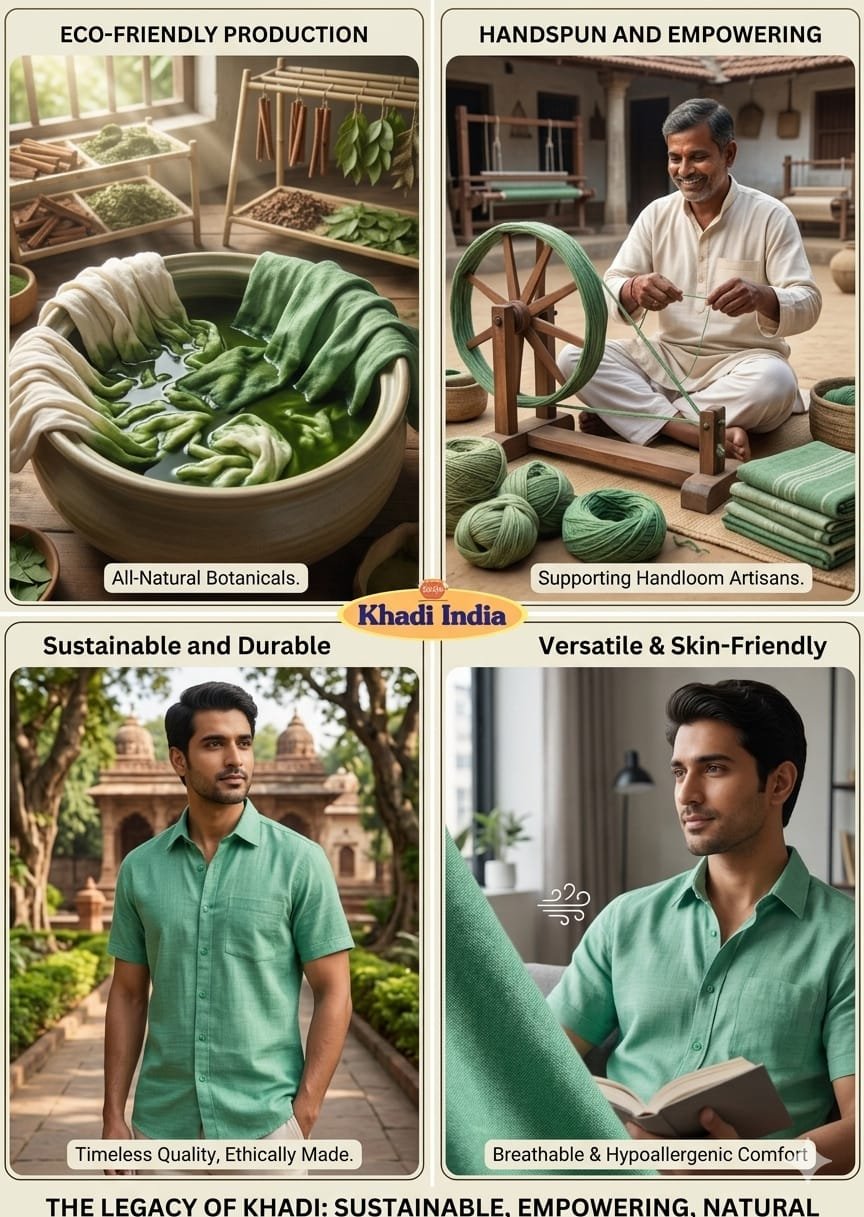 Men's Khadi Cotton Half Sleeve Shirt – Mint Green - Image 4