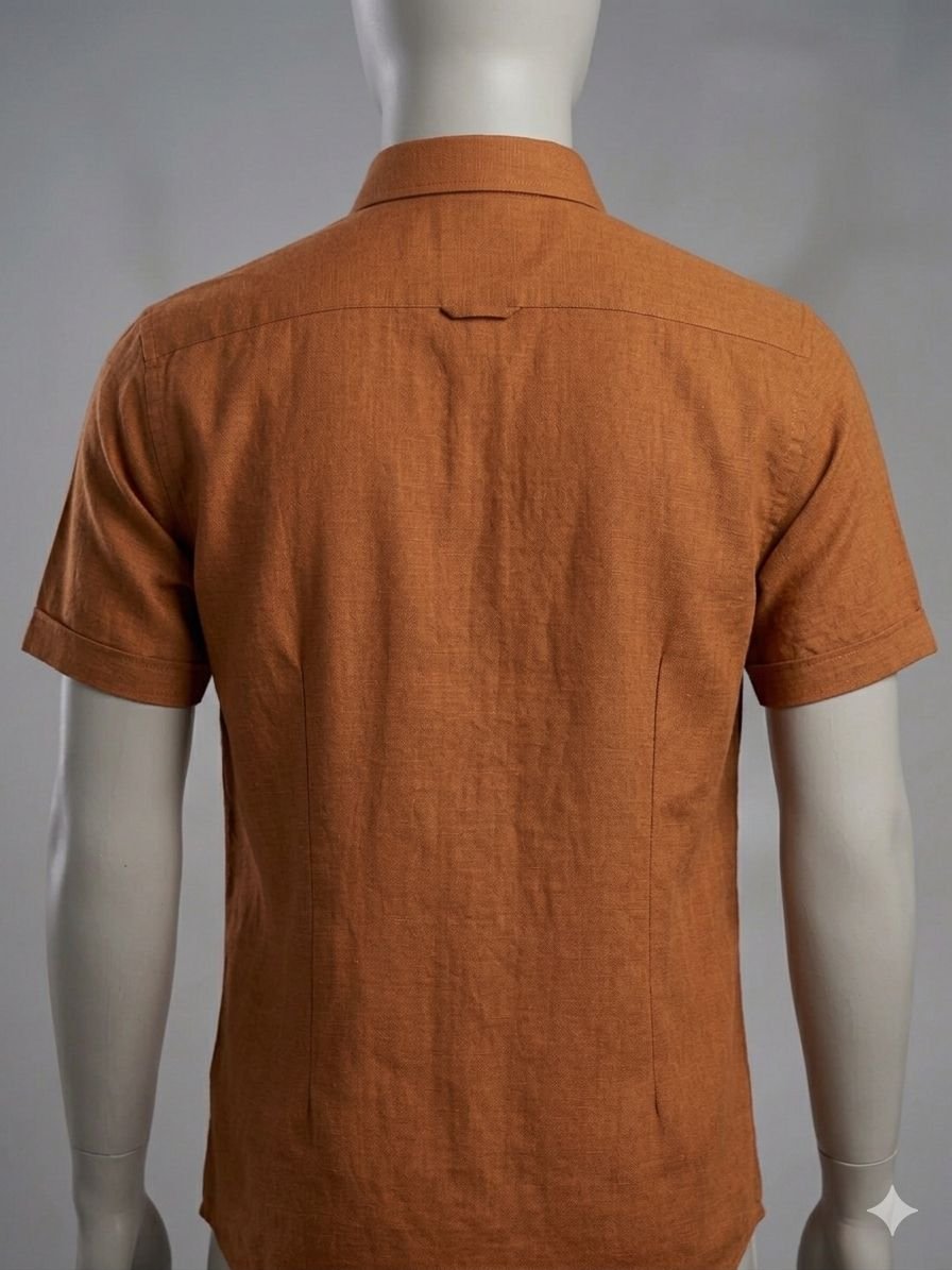Men's Khadi Cotton Half Sleeve Shirt – Rust Brown - Image 2
