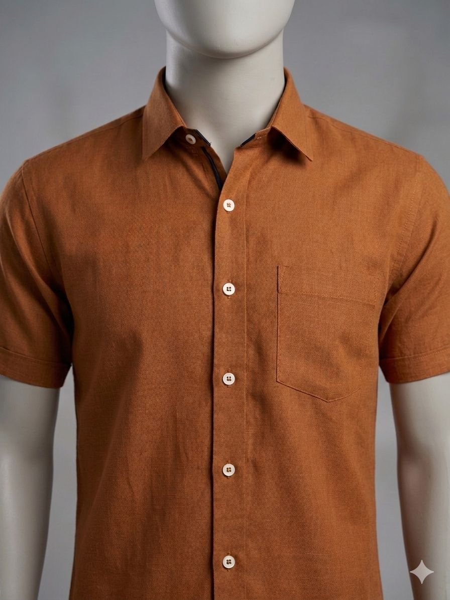 Men's Khadi Cotton Half Sleeve Shirt – Rust Brown