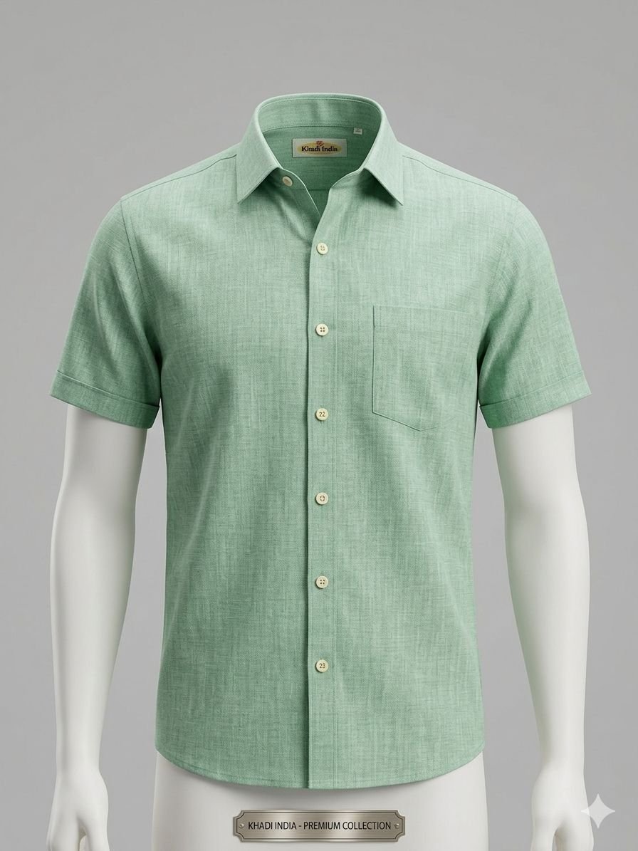 Men's Khadi Cotton Half Sleeve Shirt – Mint Green