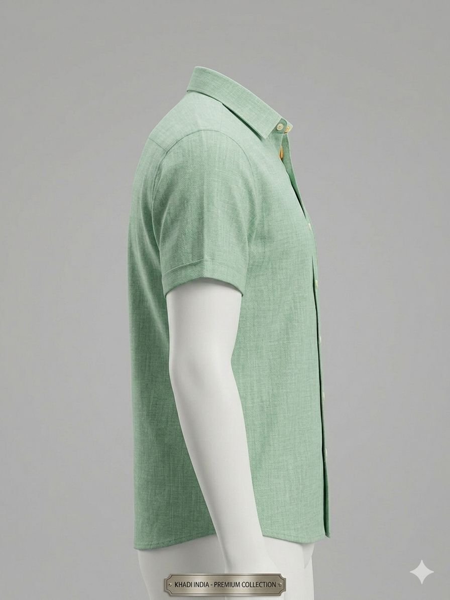Men's Khadi Cotton Half Sleeve Shirt – Mint Green - Image 3