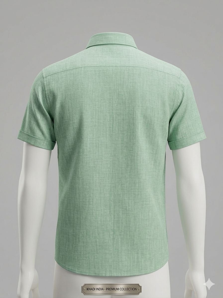 Men's Khadi Cotton Half Sleeve Shirt – Mint Green - Image 2