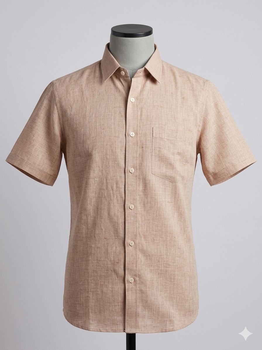 Men's Khadi Cotton Half Sleeve Shirt – Light Beige