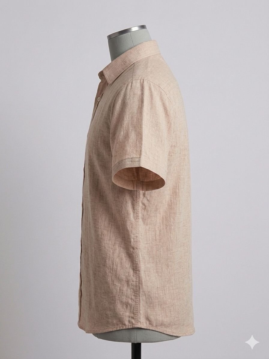 Men's Khadi Cotton Half Sleeve Shirt – Light Beige - Image 3
