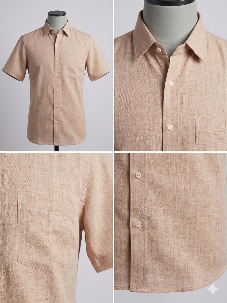 Men's Khadi Cotton Half Sleeve Shirt – Light Beige - Image 4