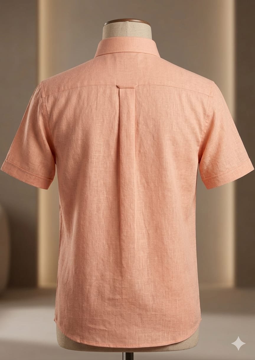 Men's Khadi Cotton Half Sleeve Shirt – Blush Peach - Image 2