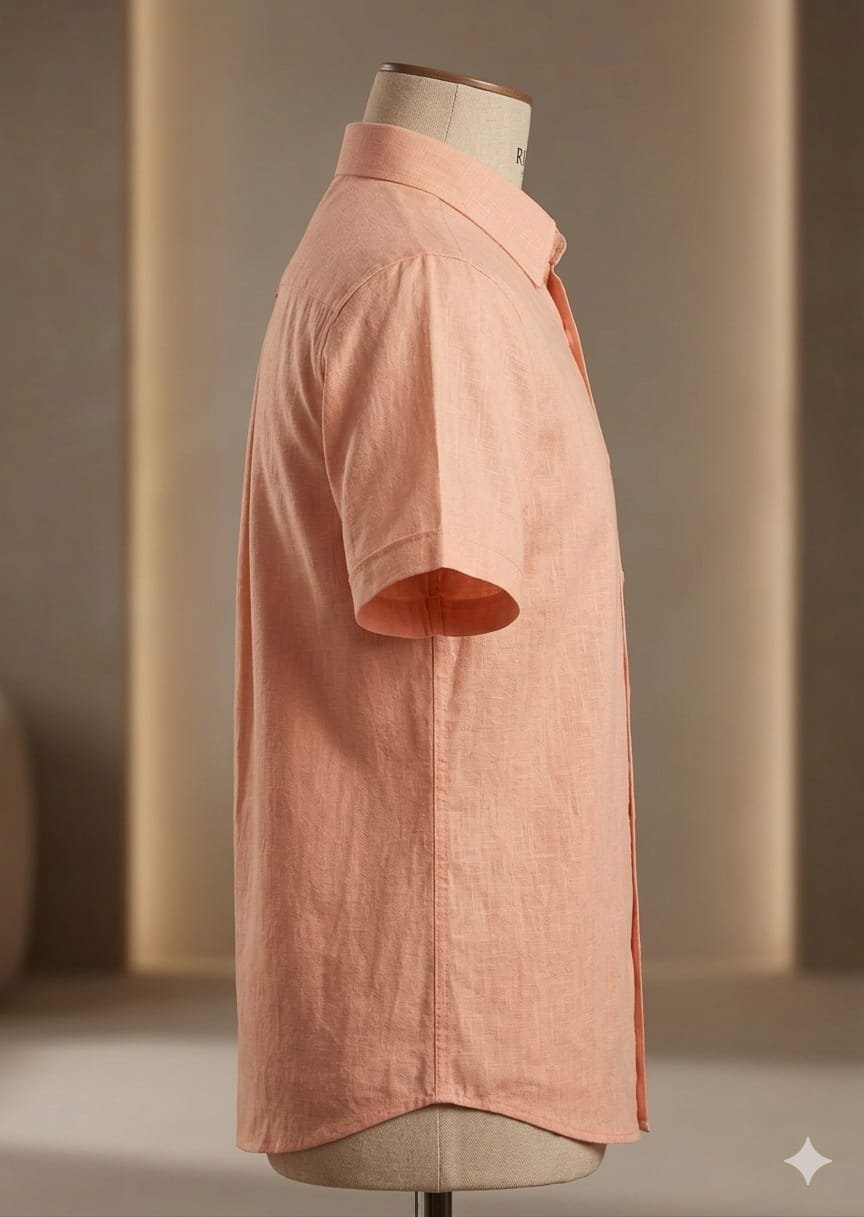 Men's Khadi Cotton Half Sleeve Shirt – Blush Peach - Image 3
