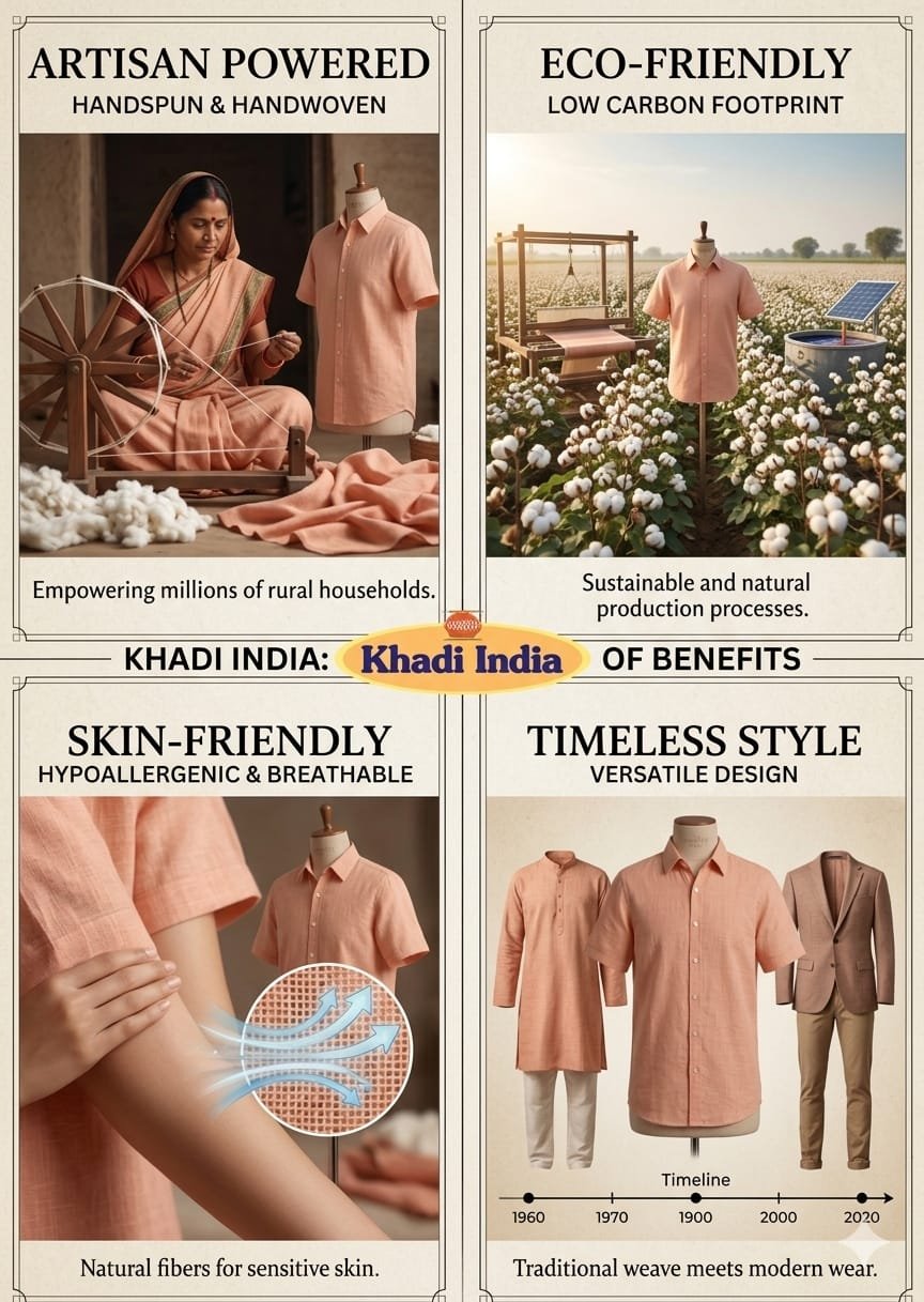 Men's Khadi Cotton Half Sleeve Shirt – Blush Peach - Image 4