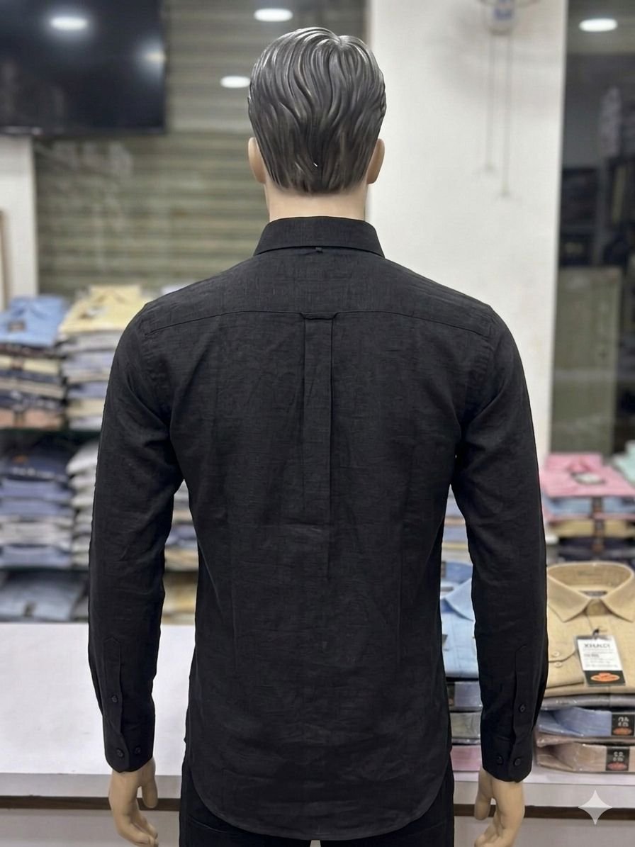 Men's Khadi Cotton Full Sleeve Shirt – Classic Black - Image 2