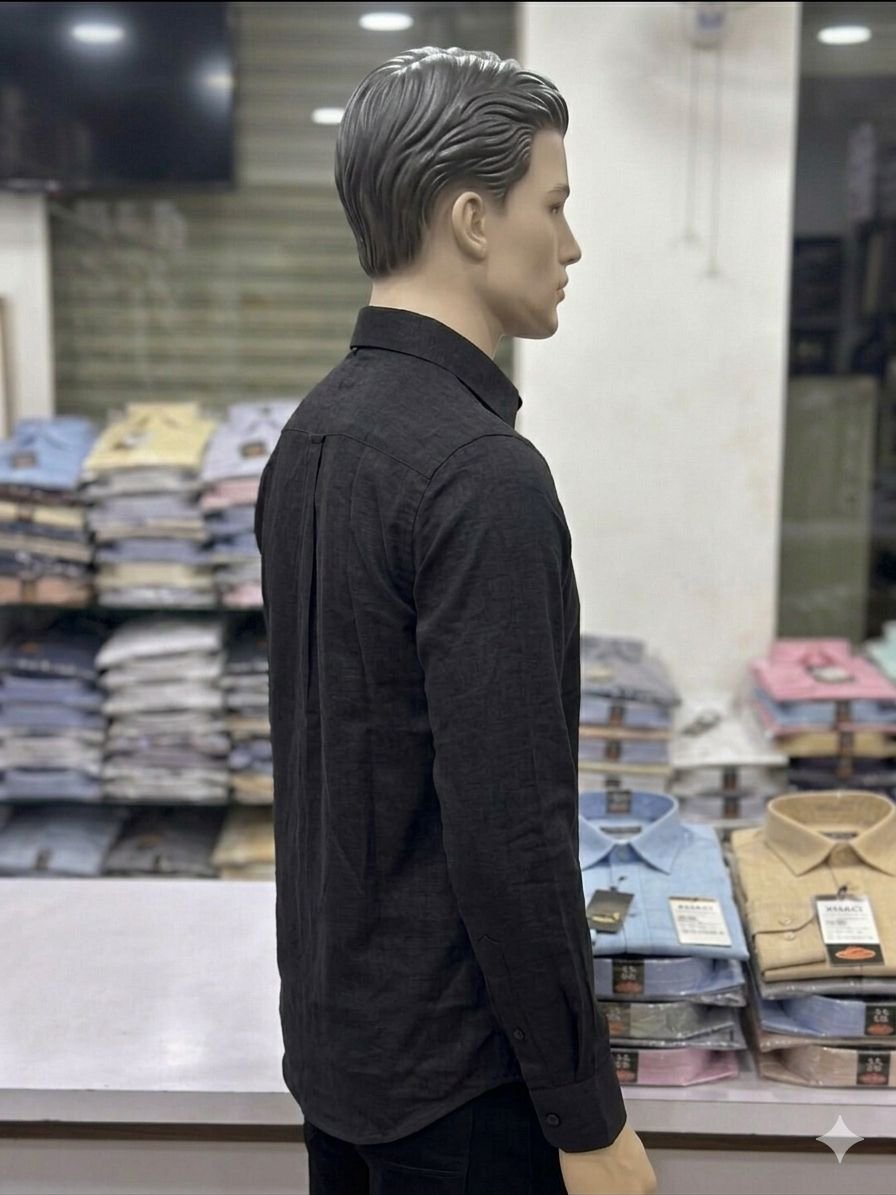 Men's Khadi Cotton Full Sleeve Shirt – Classic Black - Image 3