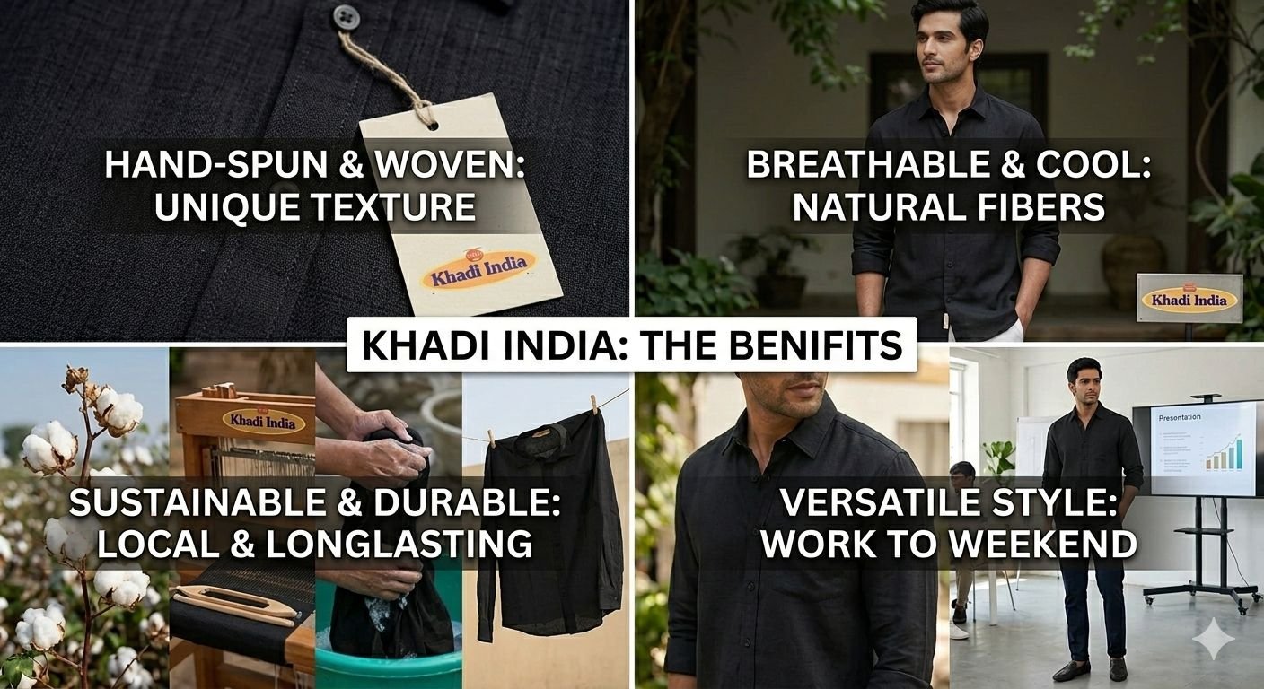 Men's Khadi Cotton Full Sleeve Shirt – Classic Black - Image 4