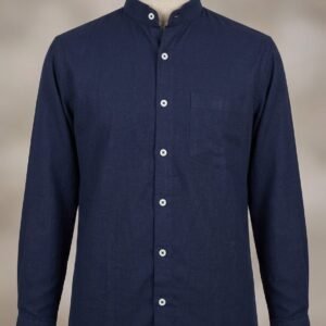 Men's Khadi Cotton Mandarin Collar Shirt – Navy Blue