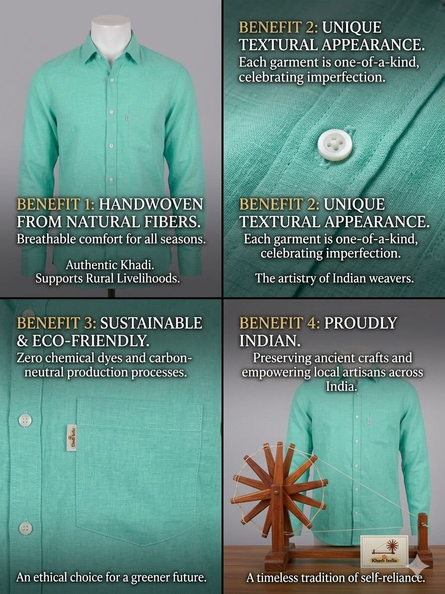 Men's Khadi Cotton Full Sleeve Shirt – Mint Green - Image 4
