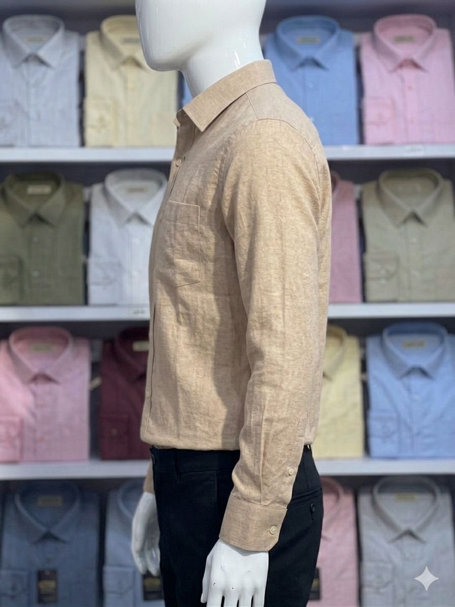 Men's Khadi Cotton Full Sleeve Shirt – Sand Beige - Image 3