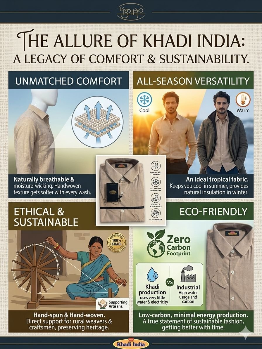Men's Khadi Cotton Full Sleeve Shirt – Sand Beige - Image 4