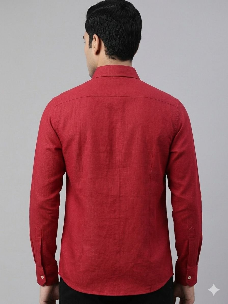 Men's Khadi Cotton Full Sleeve Shirt – Maroon Red - Image 2