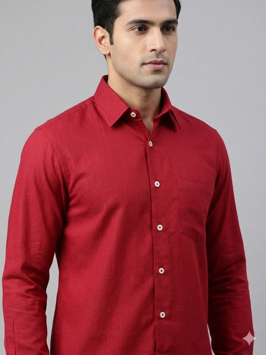 Men's Khadi Cotton Full Sleeve Shirt – Maroon Red