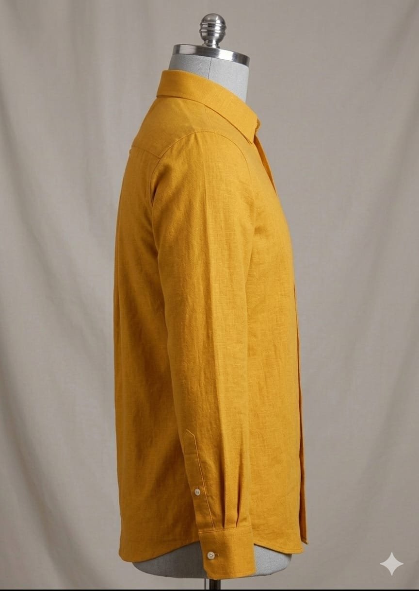 Men's Khadi Cotton Full Sleeve Shirt – Mustard Yellow - Image 3