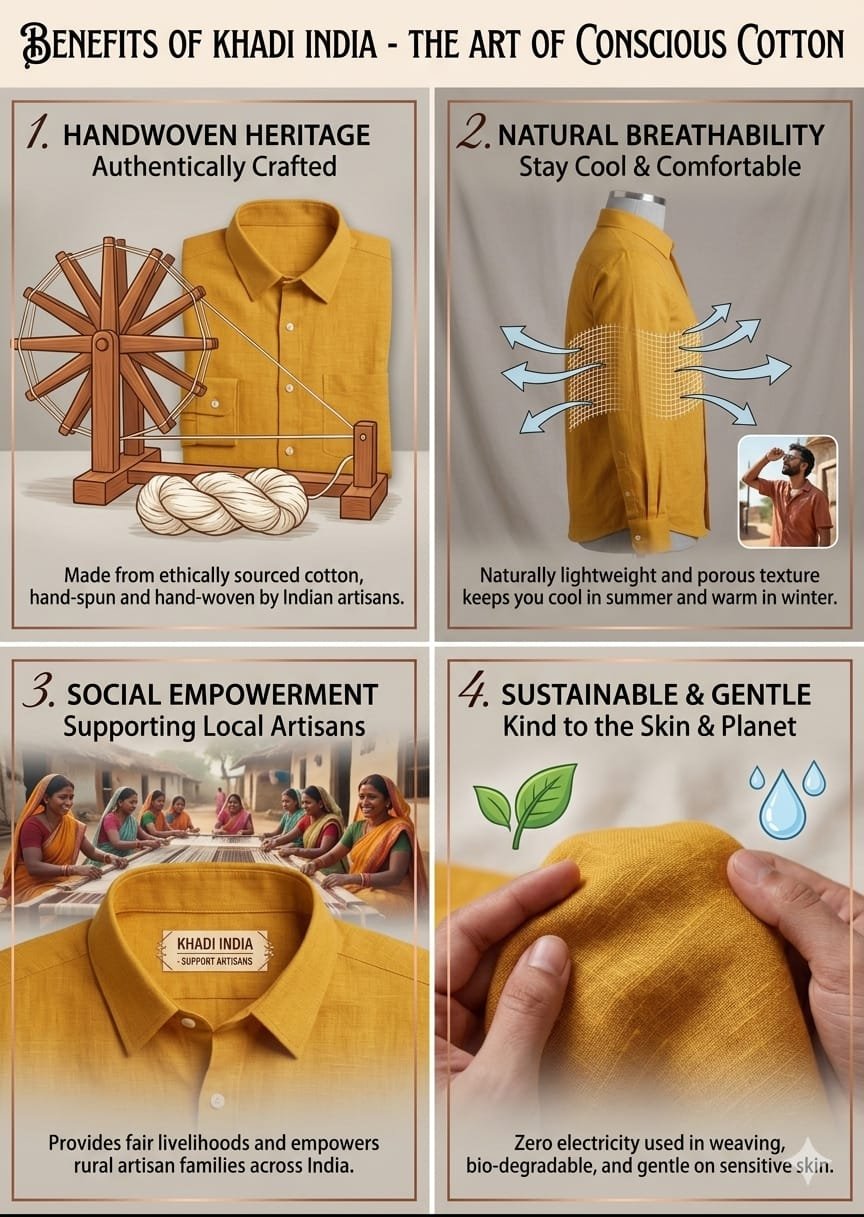 Men's Khadi Cotton Full Sleeve Shirt – Mustard Yellow - Image 4