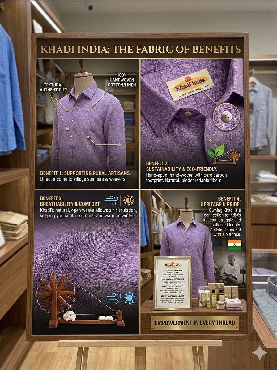 Men's Khadi Cotton Shirt – Lavender Purple - Image 4