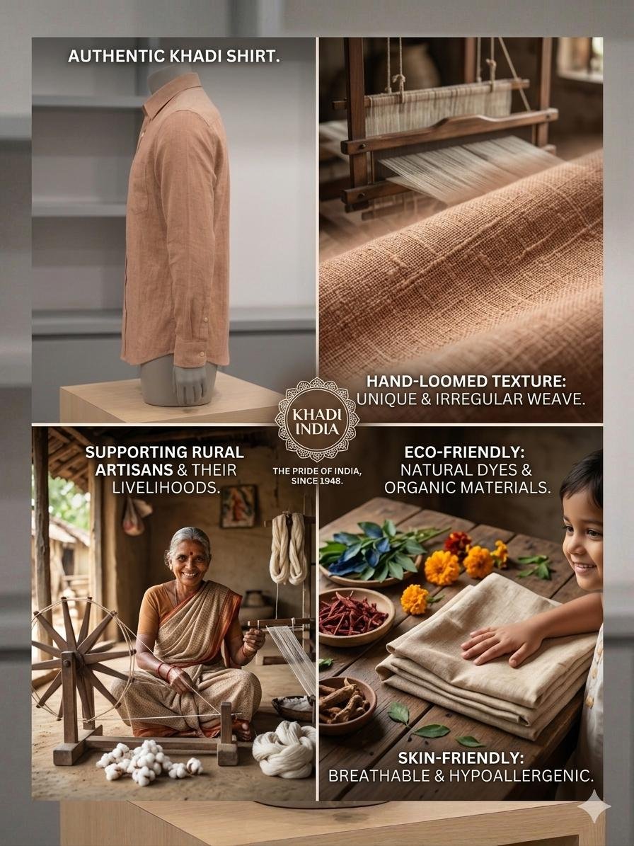 Men's Khadi Cotton Shirt – Sand Beige - Image 4