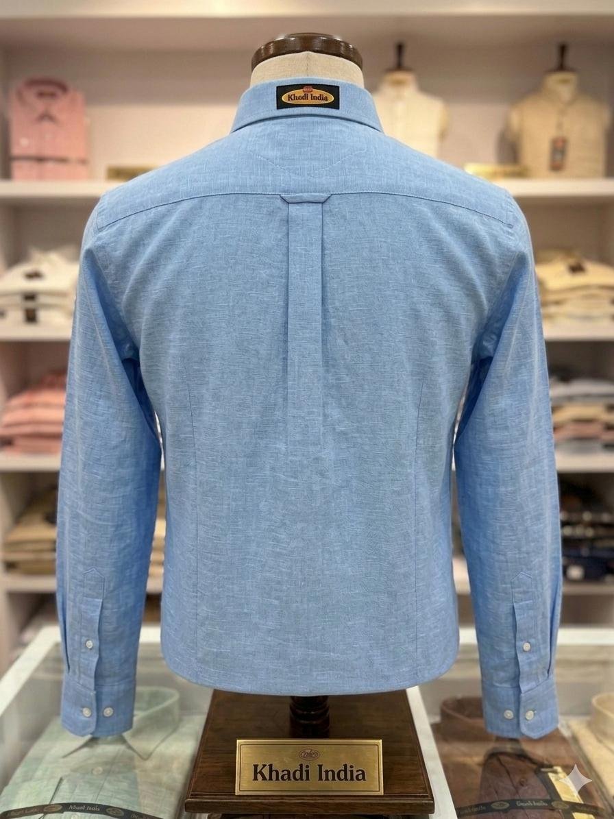 Men's Khadi Cotton Shirt – Sky Blue - Image 2