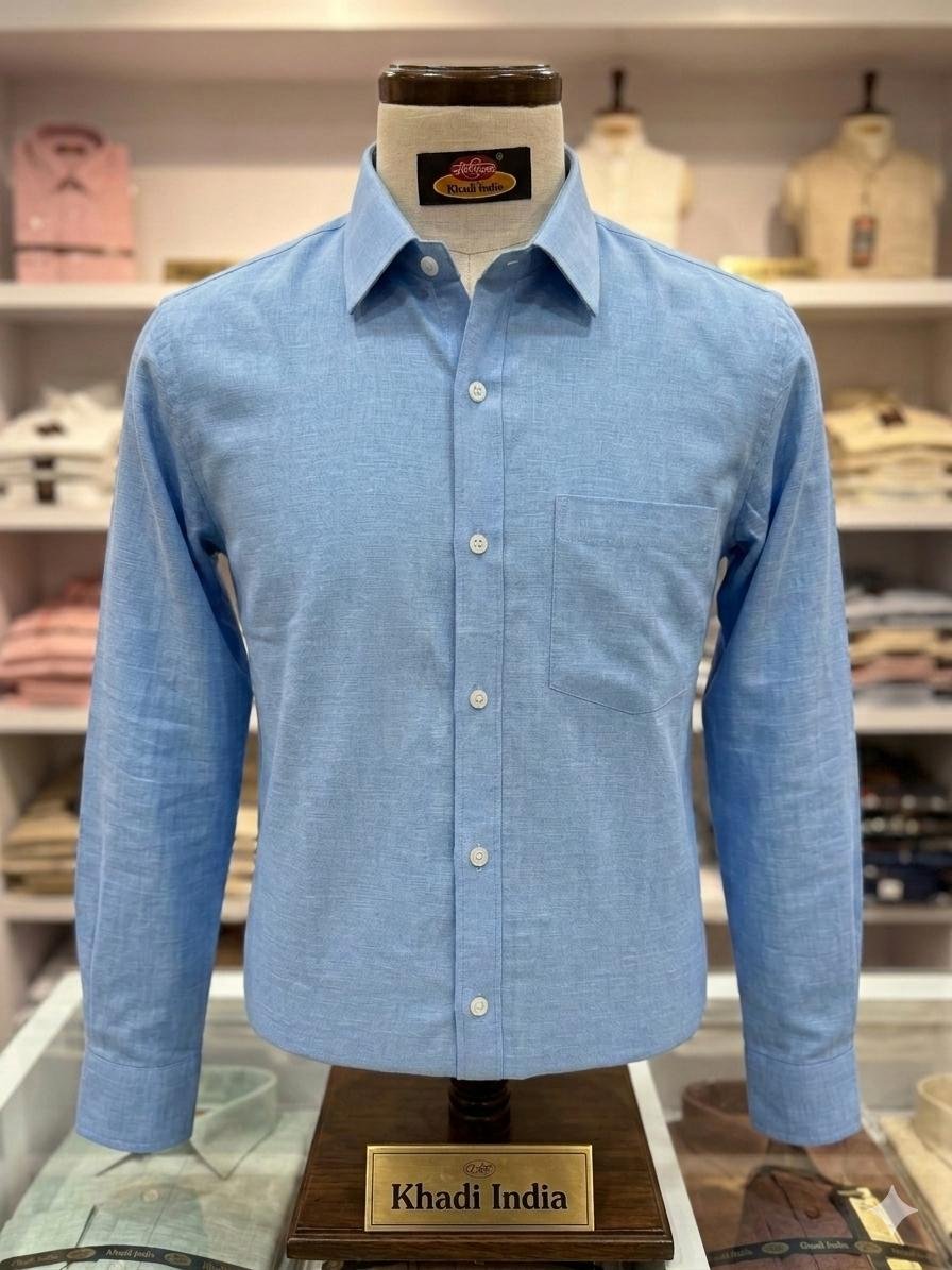 Men's Khadi Cotton Shirt – Sky Blue