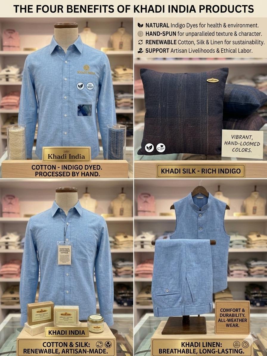 Men's Khadi Cotton Shirt – Sky Blue - Image 4