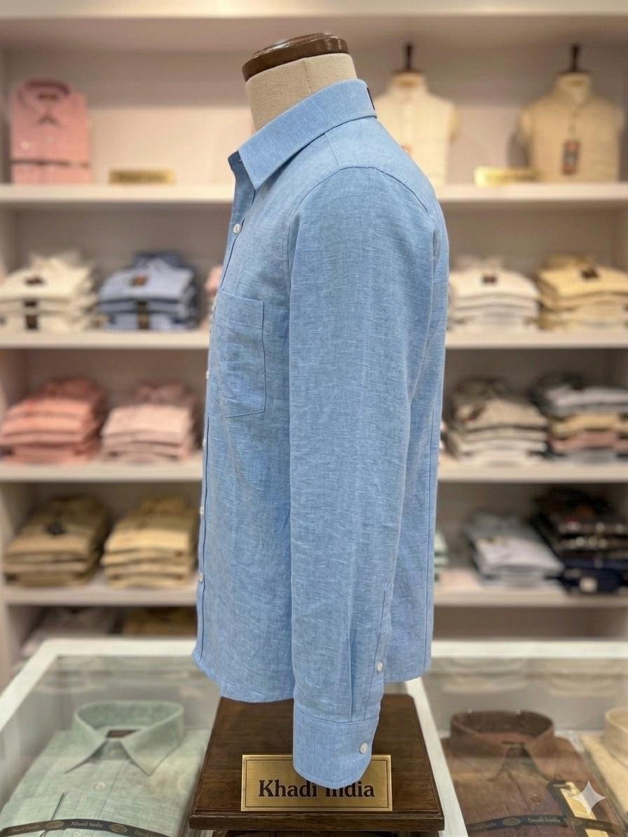 Men's Khadi Cotton Shirt – Sky Blue - Image 3