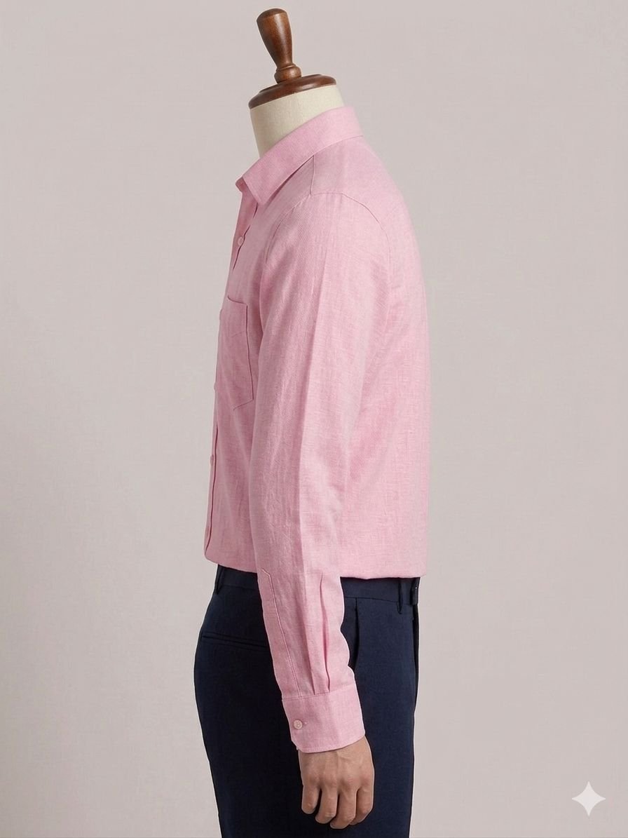 Men's Khadi Cotton Shirt – Baby Pink - Image 3