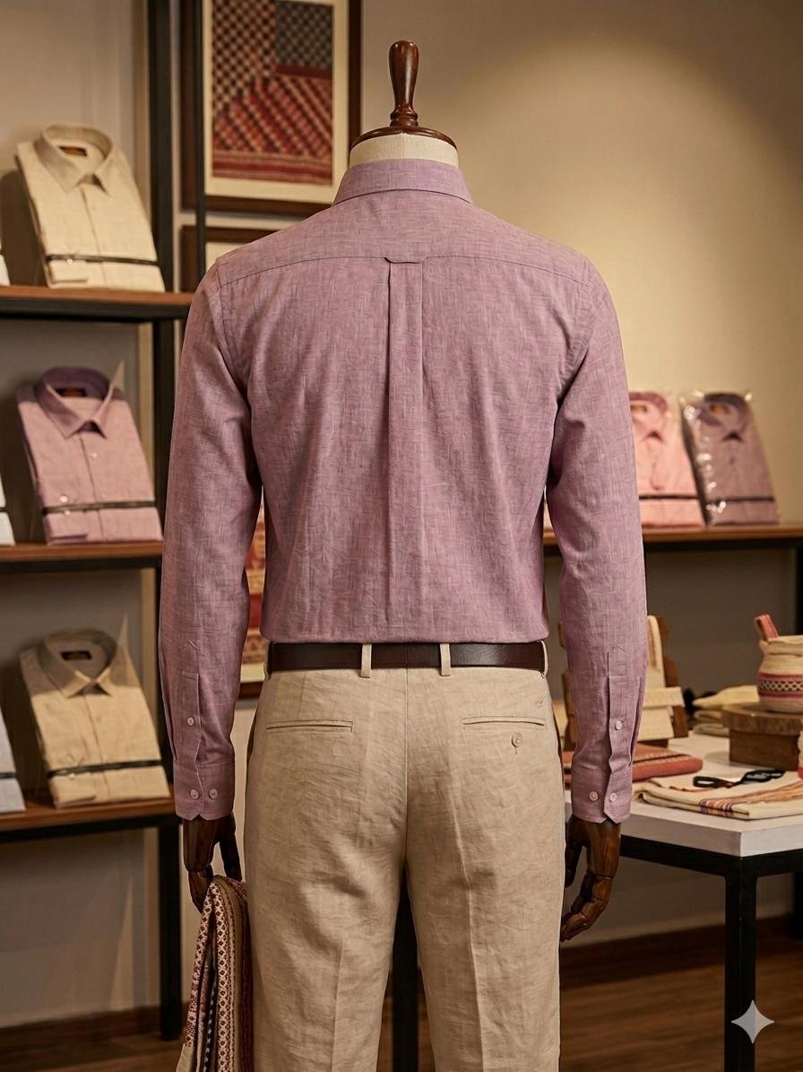 Men's Khadi Cotton Shirt – Dusty Mauve - Image 2