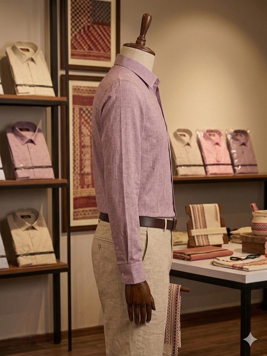 Men's Khadi Cotton Shirt – Dusty Mauve - Image 3