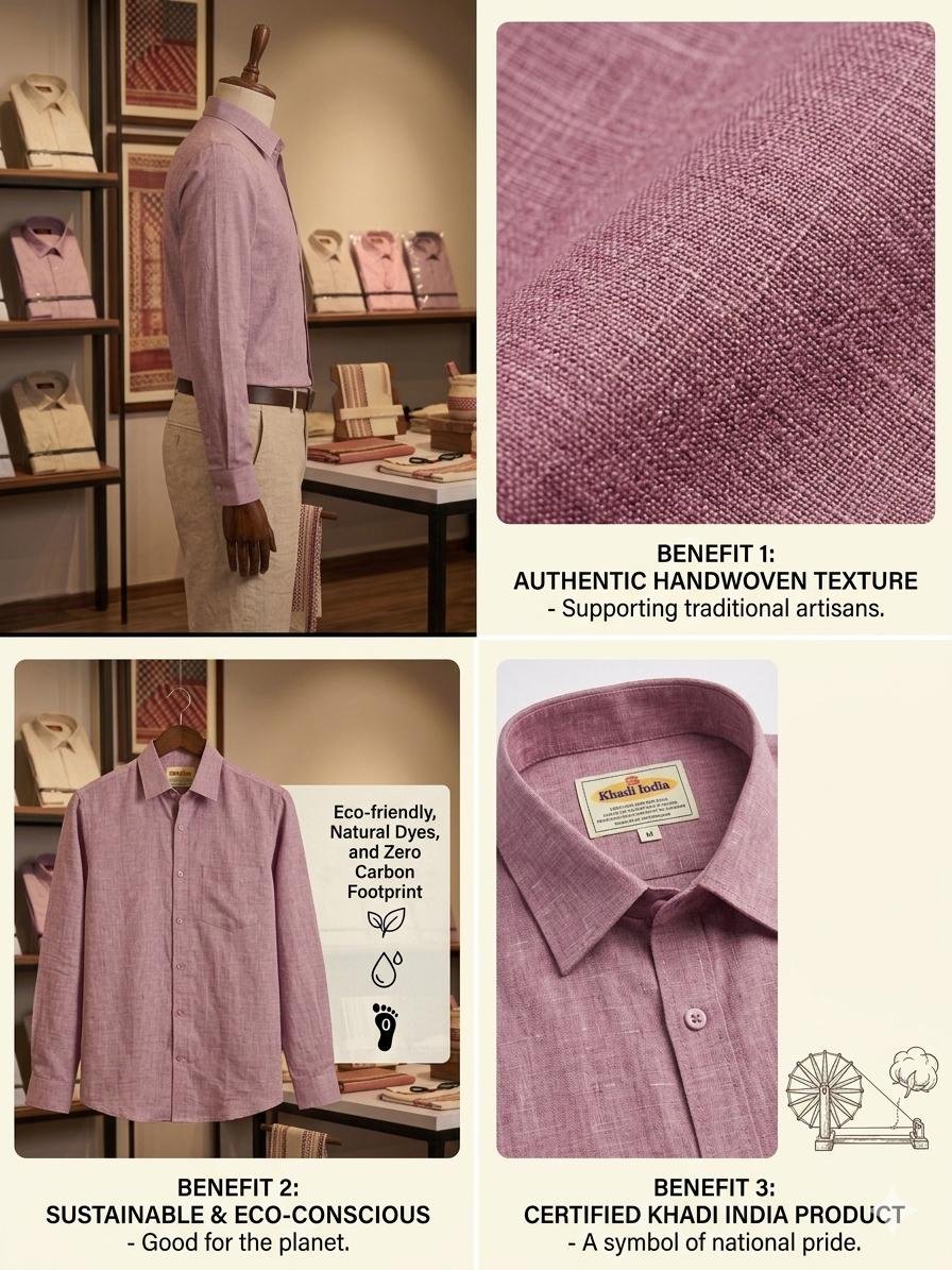 Men's Khadi Cotton Shirt – Dusty Mauve - Image 4