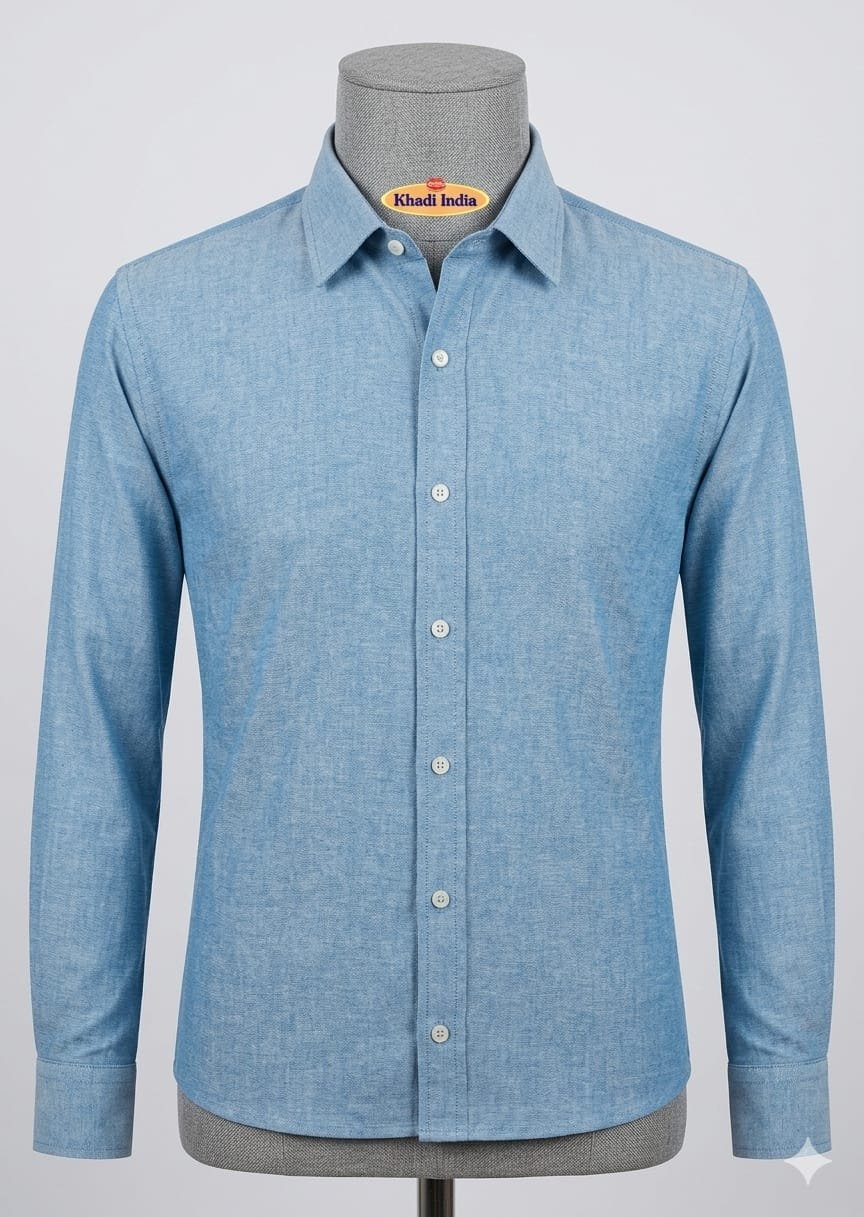 Men's Khadi Cotton Full Sleeve Shirt – Sky Blue