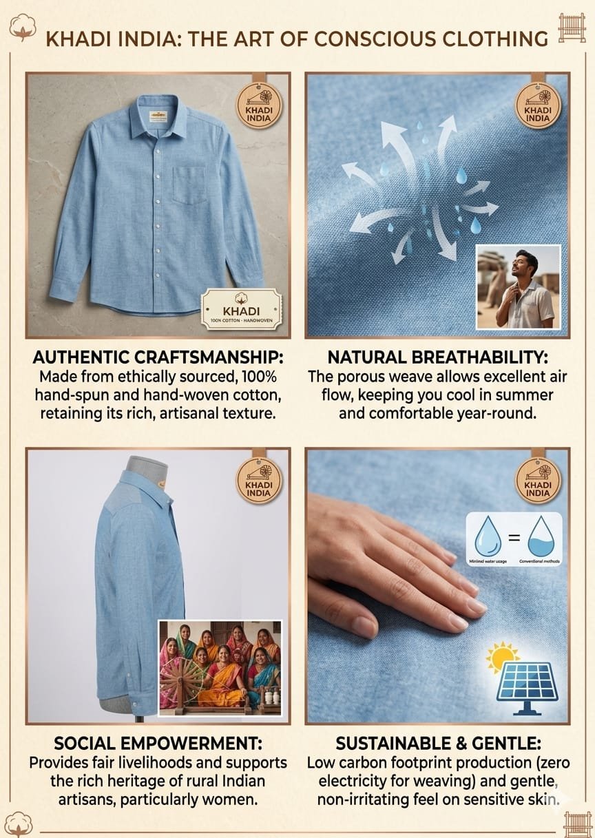 Men's Khadi Cotton Full Sleeve Shirt – Sky Blue - Image 4