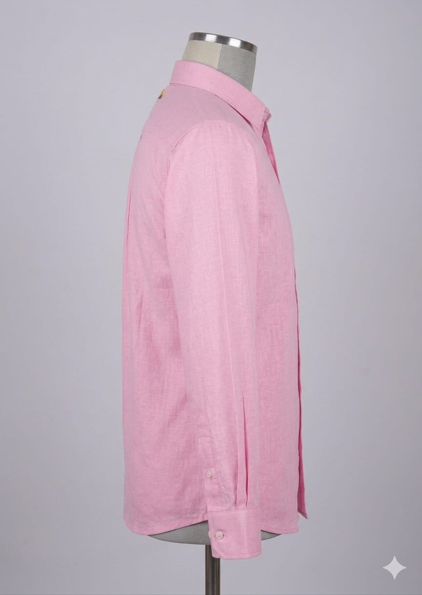 Men's Khadi Cotton Full Sleeve Shirt – Baby Pink - Image 3