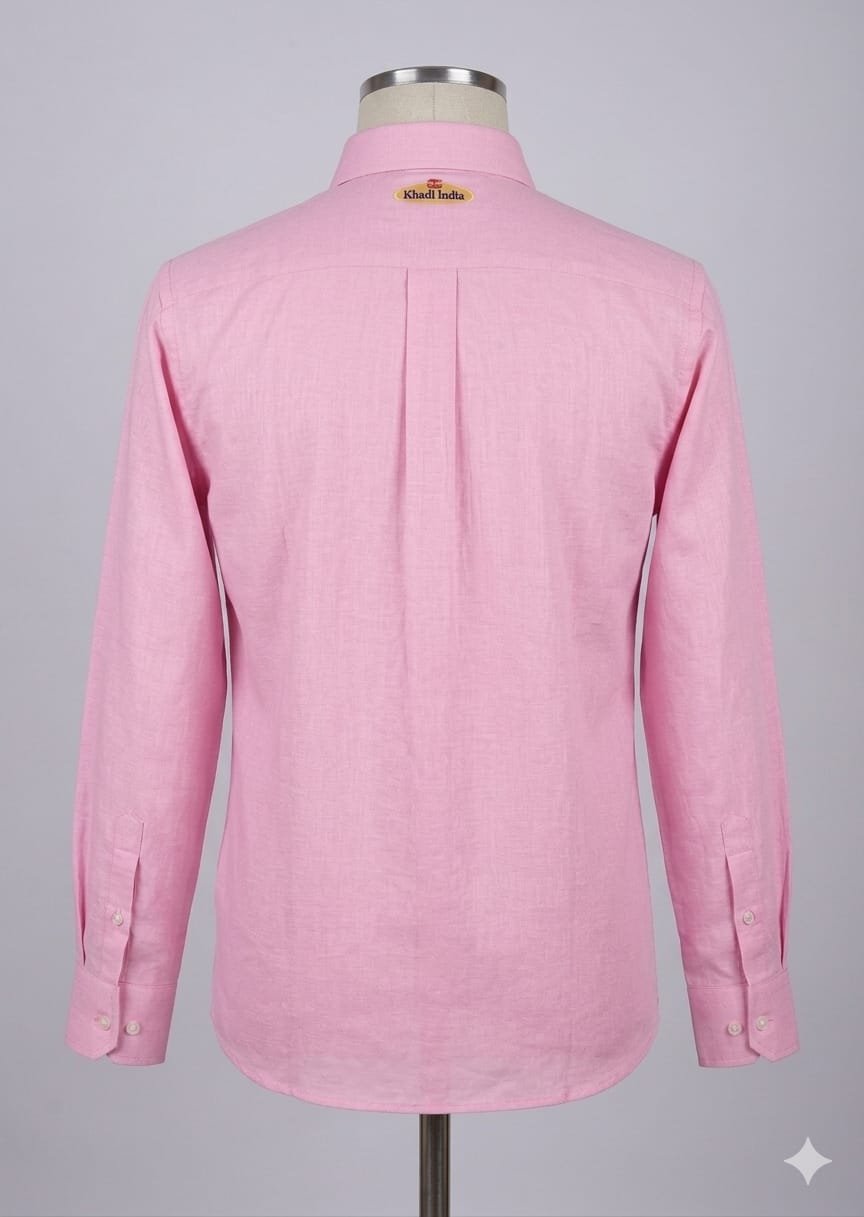 Men's Khadi Cotton Full Sleeve Shirt – Baby Pink - Image 2